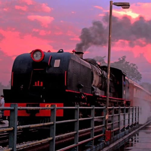 Steam Train Sunset Bridge Run, Victoria Falls